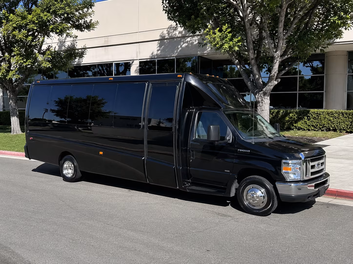 Group beside a Mercedes Sprinter limo in Dallas